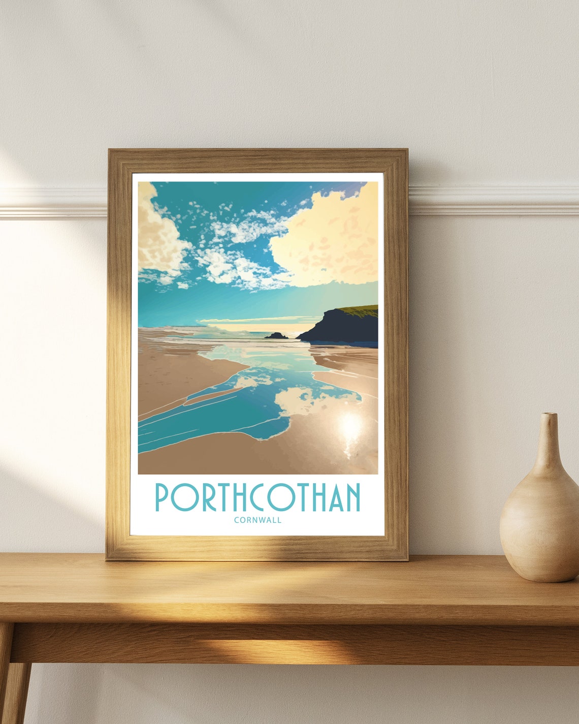 Porthcothan Cornwall Sandy Bay Cliffs Ocean Reflections Art Poster - Image 6