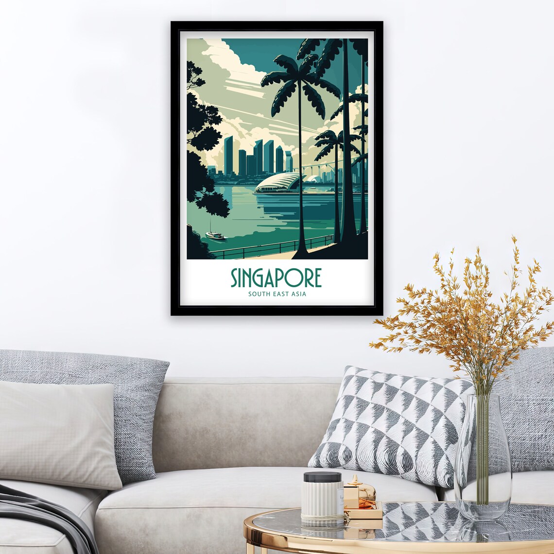 Singapore South East Asia Marina Bay Skyline Palm Travel Poster - Image 2