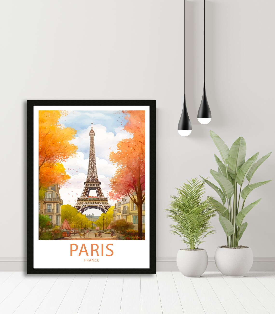 Paris France Eiffel Tower Autumn Street Illustrated Travel Poster - Image 5