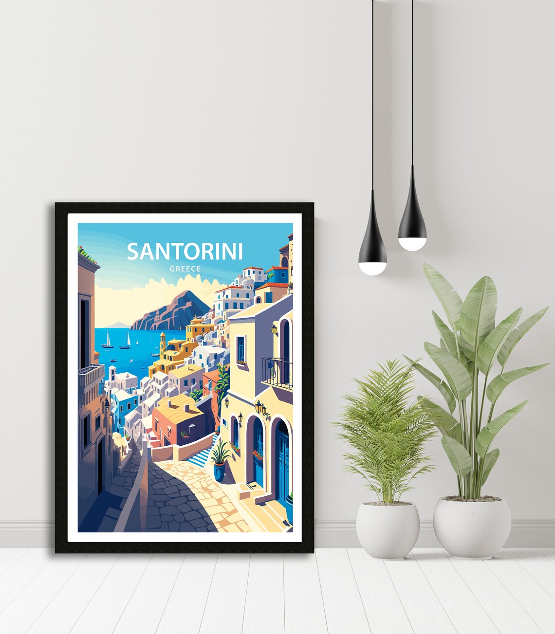 Santorini Greece Village Street Steps Caldera View Travel Poster - Image 4