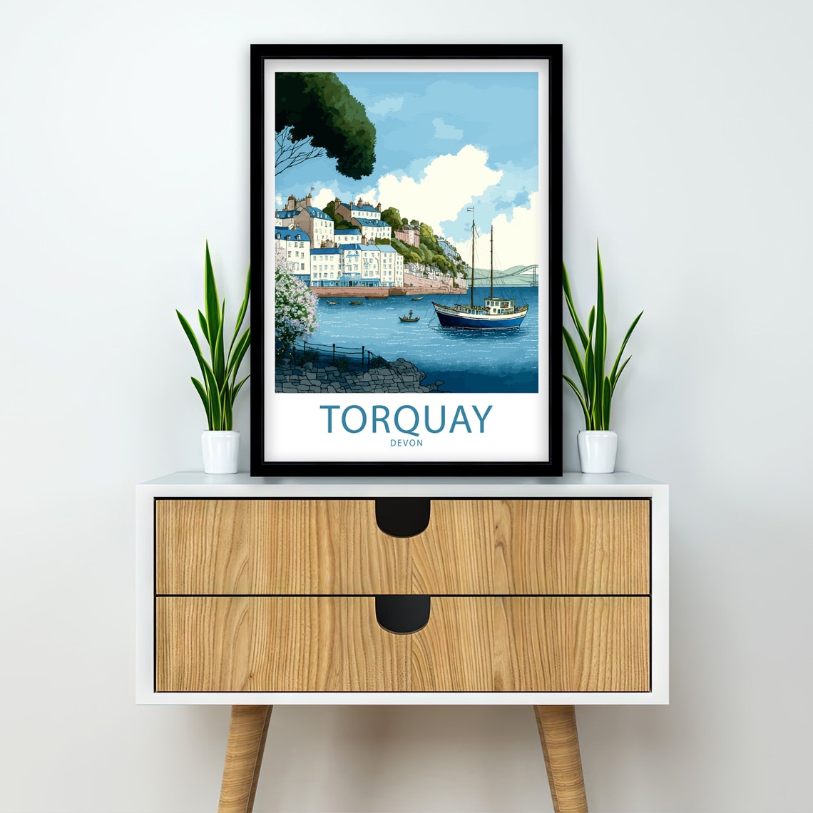 Torquay Devon Harbor Boats Seaside Cliffs Colorful Coast Poster - Image 2