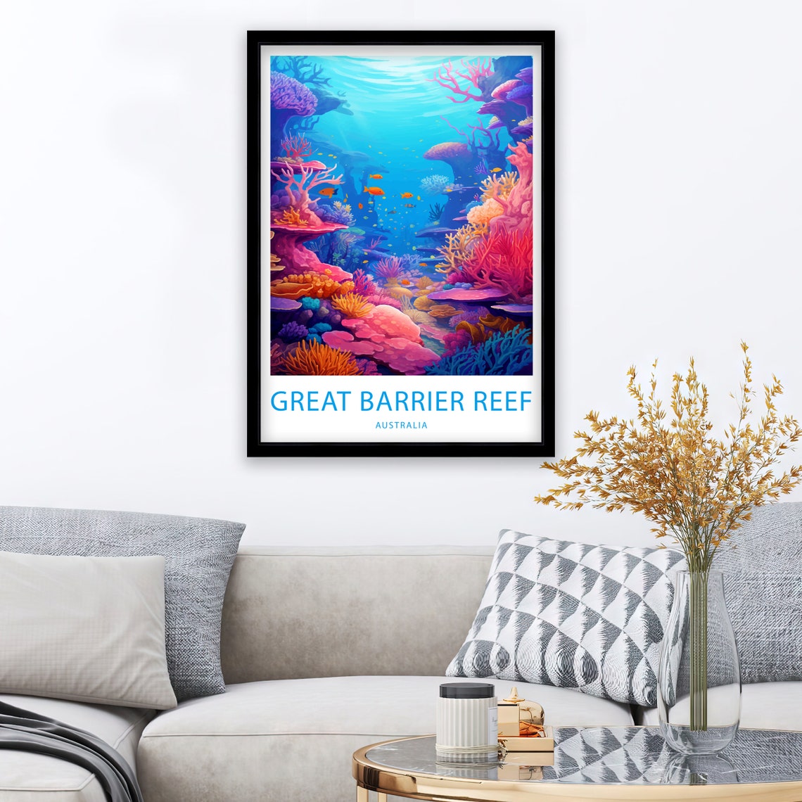 Great Barrier Reef Australia Coral Ocean Illustrated Travel Poster - Image 3