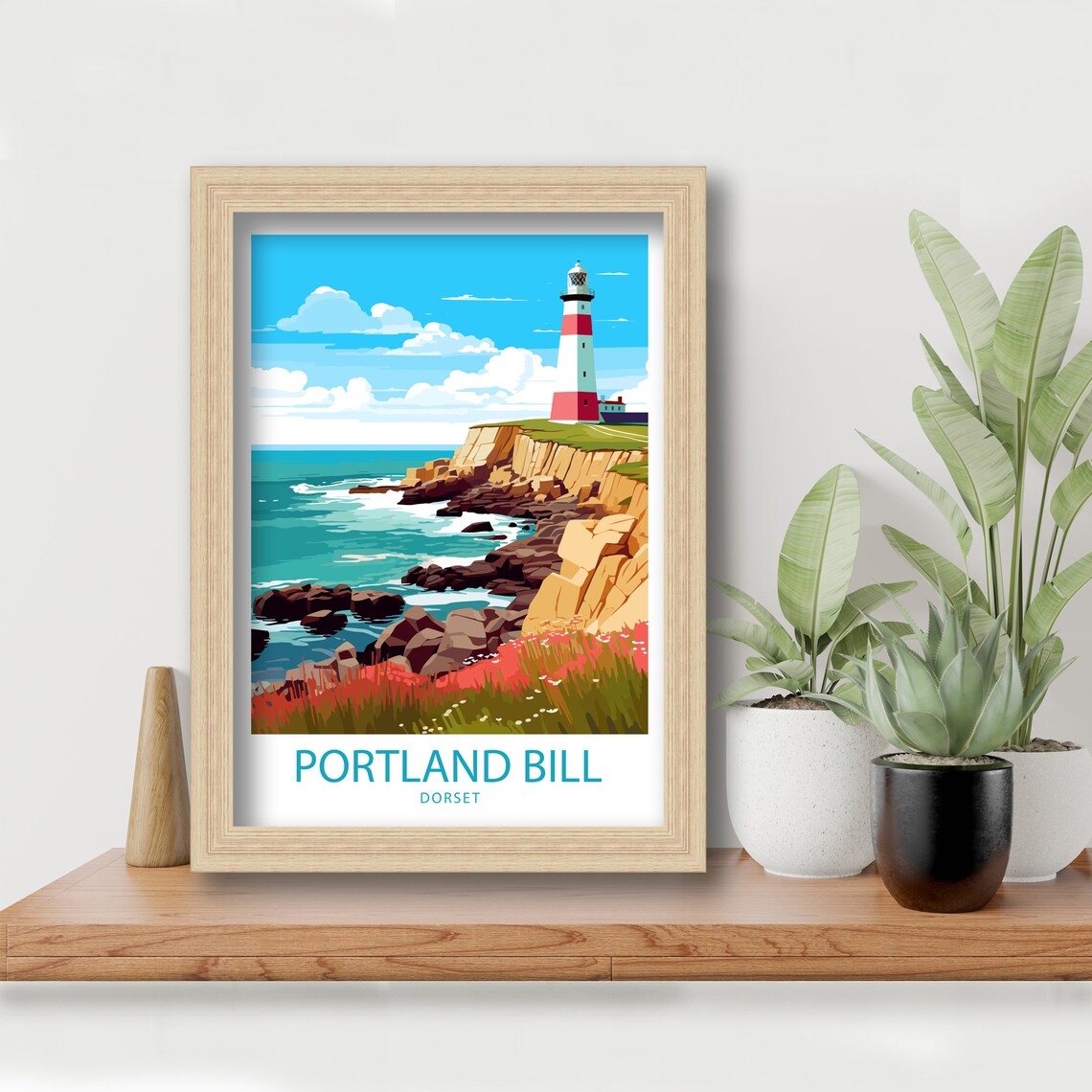 Portland Bill Dorset Red White Lighthouse Rocky Cliffs Travel Poster - Image 5