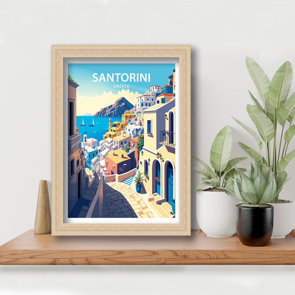 Santorini Greece Village Street Steps Caldera View Travel Poster - Image 5