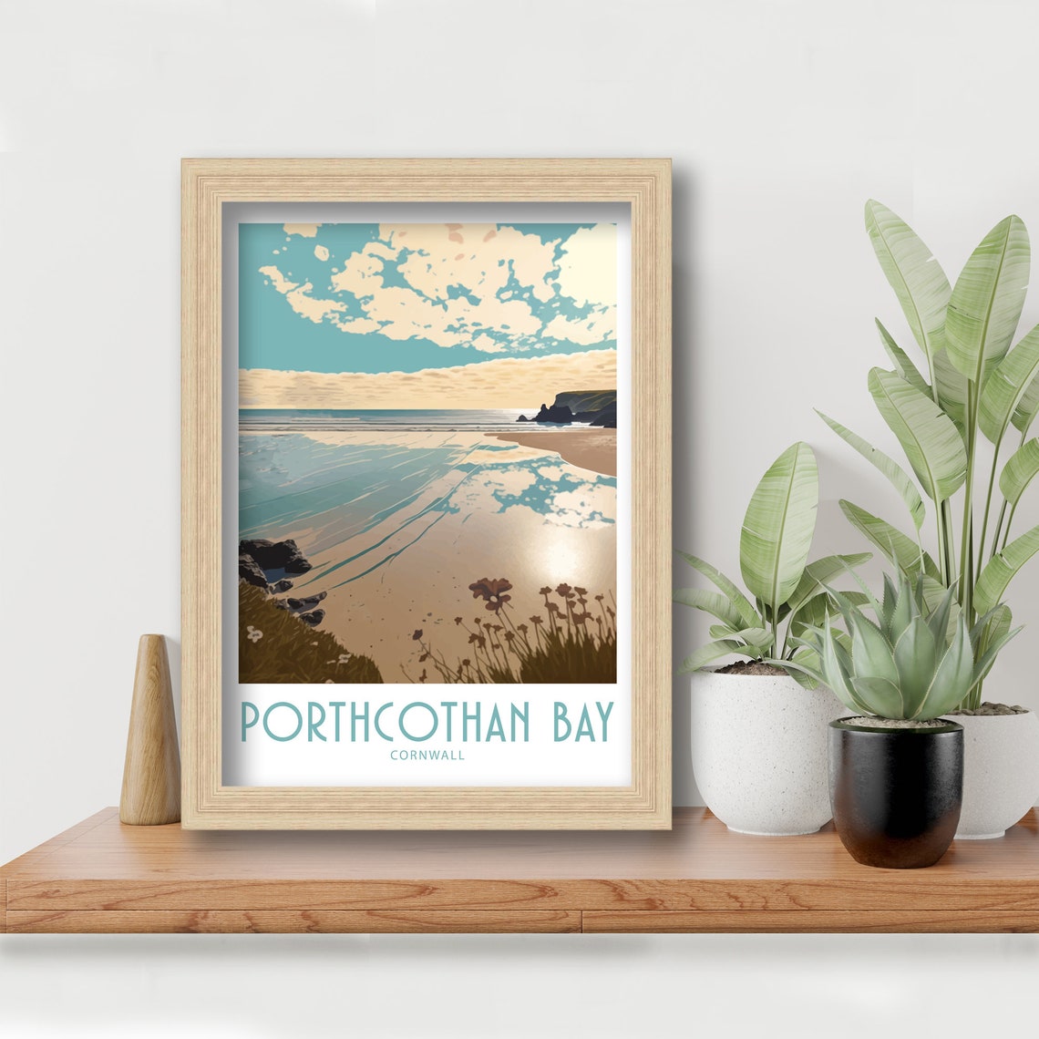 Porthcothan Bay Cornwall Headland Wildflowers Sandy Beach Art Poster - Image 2