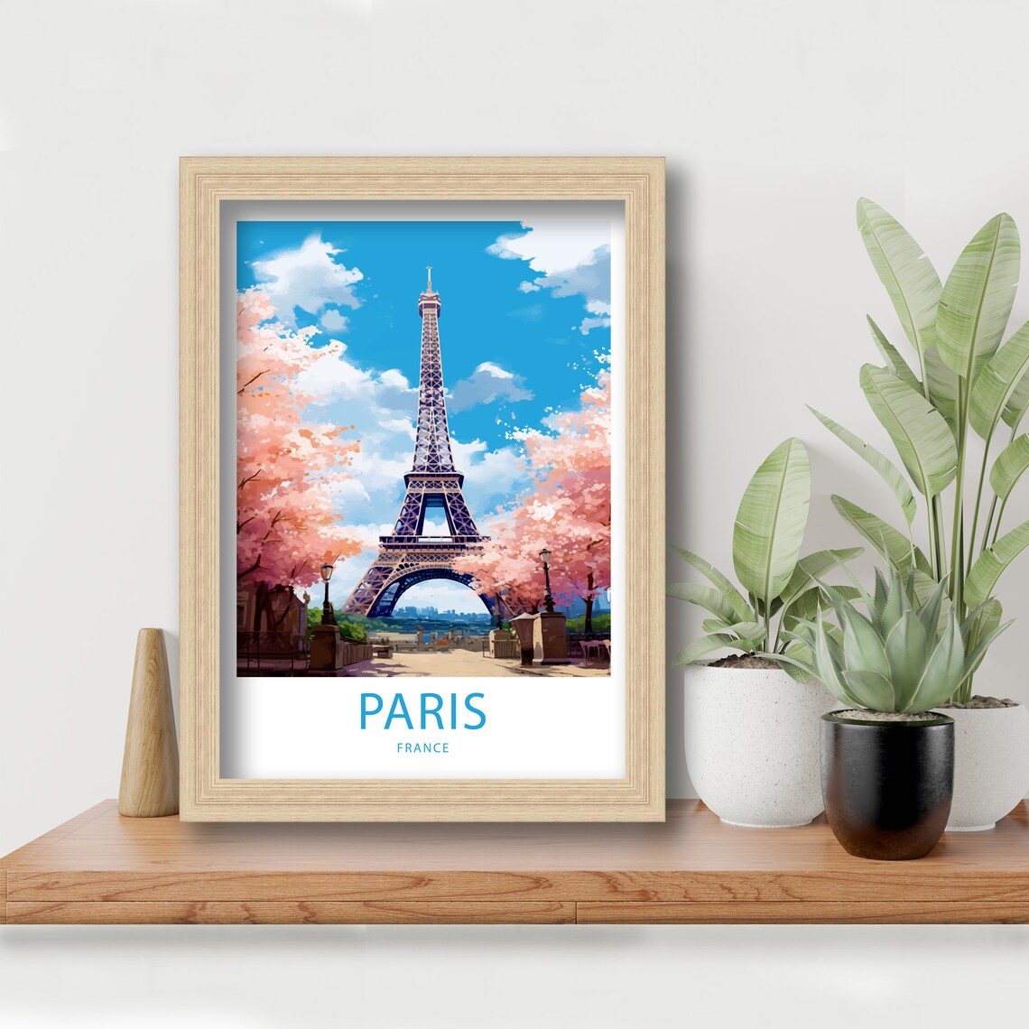 Paris France Eiffel Tower Cherry Blossom Illustrated Travel Poster - Image 5