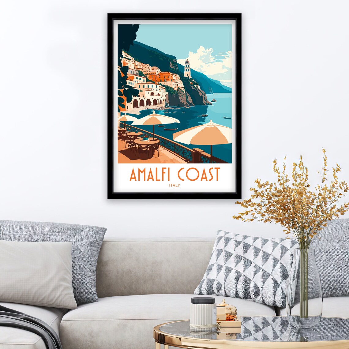 Amalfi Coast Italy Cliffside Town And Seaside Terrace Vintage Poster - Image 4