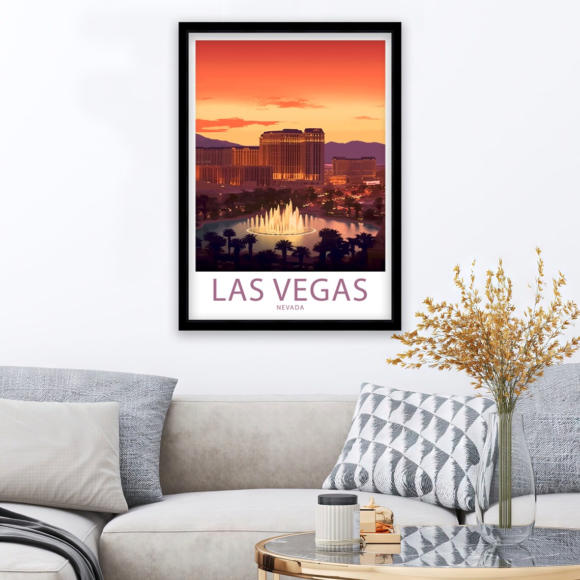 Las Vegas Nevada Bellagio Fountains Dusk Water Show Skyline Poster - Image 3