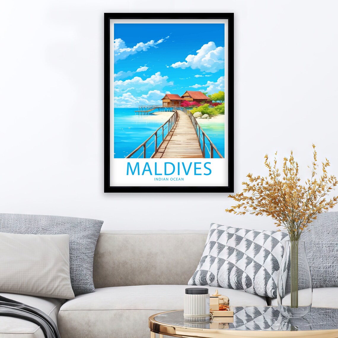 Maldives Indian Ocean Overwater Bungalow Wooden Pier Lagoon Poster - Image 2
