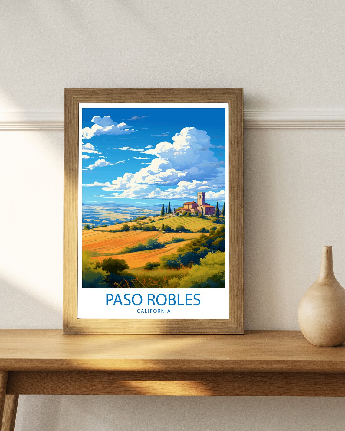Paso Robles California Golden Countryside Hilltop Chapel Travel Poster - Image 3