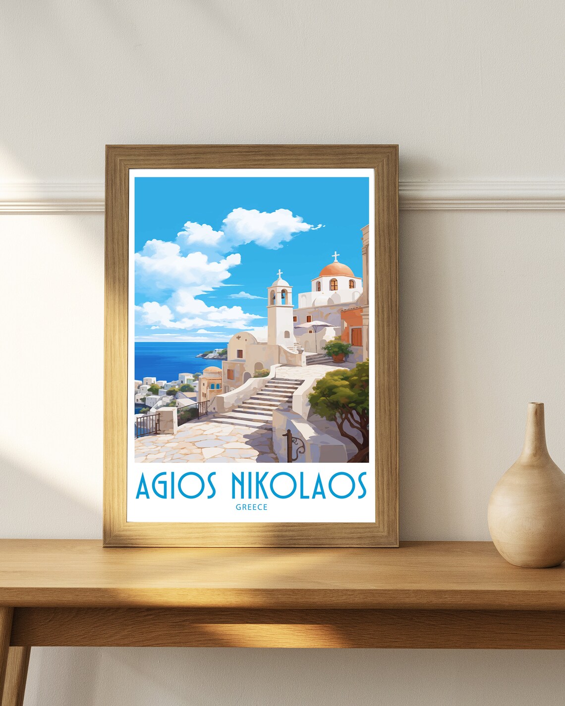 Agios Nikolaos Greece Hilltop Church Stone Steps Sea View Poster - Image 4