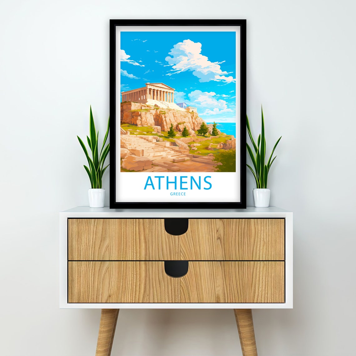 Athens Greece Parthenon Acropolis Ancient Ruins Blue Sky View Poster - Image 2