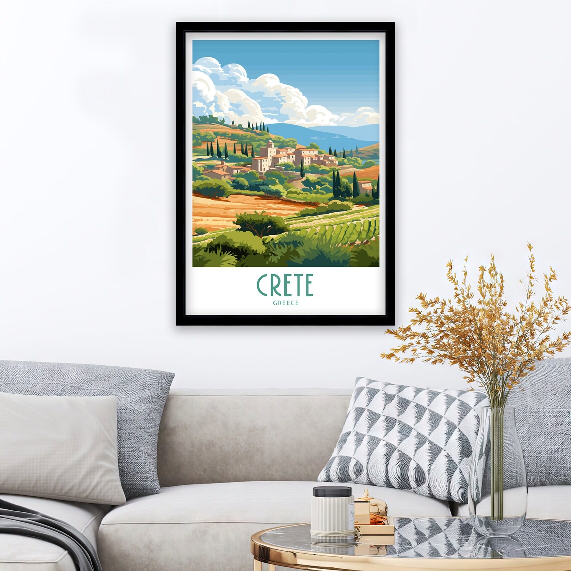 Crete Greece Rolling Hills Village Retro Countryside Travel Poster - Image 3