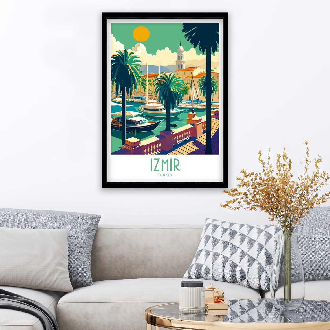 Izmir Turkey Marina Palms Clock Tower View Vintage Travel Poster - Image 3