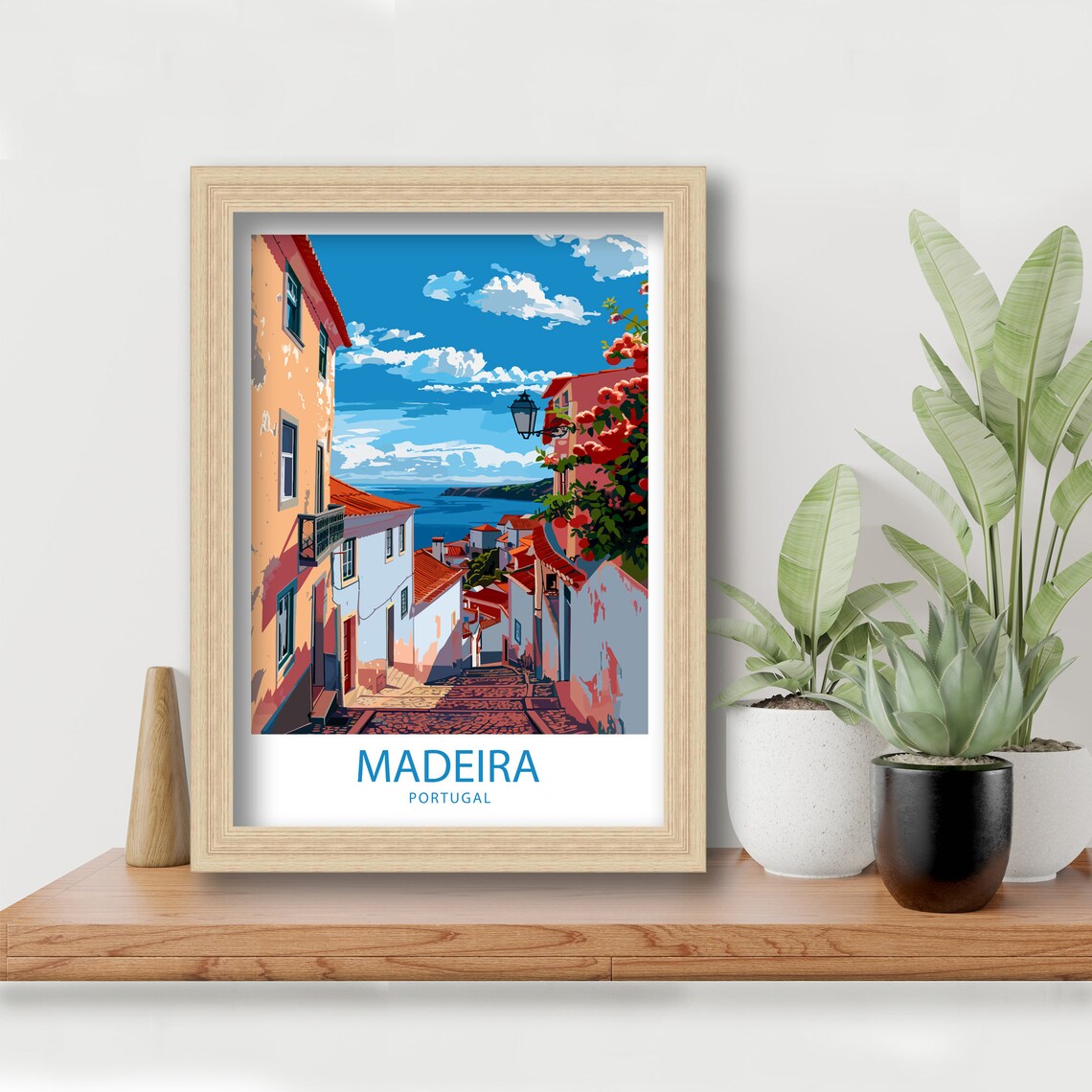Madeira Portugal Charming Cobblestone Lane Leading to the Sea Poster