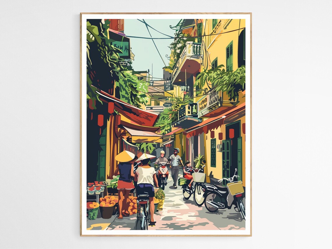 Hanoi Vietnam Old Quarter Colorful Street Scene Travel Poster
