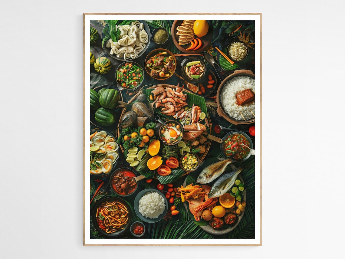 Traditional Filipino Kamayan Feast Overhead Food Photography Print