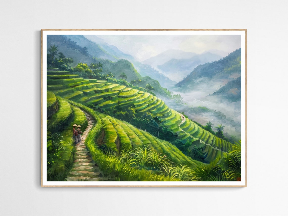 Sapa Rice Terrace Misty Mountains Green Fields Vietnam Art Print