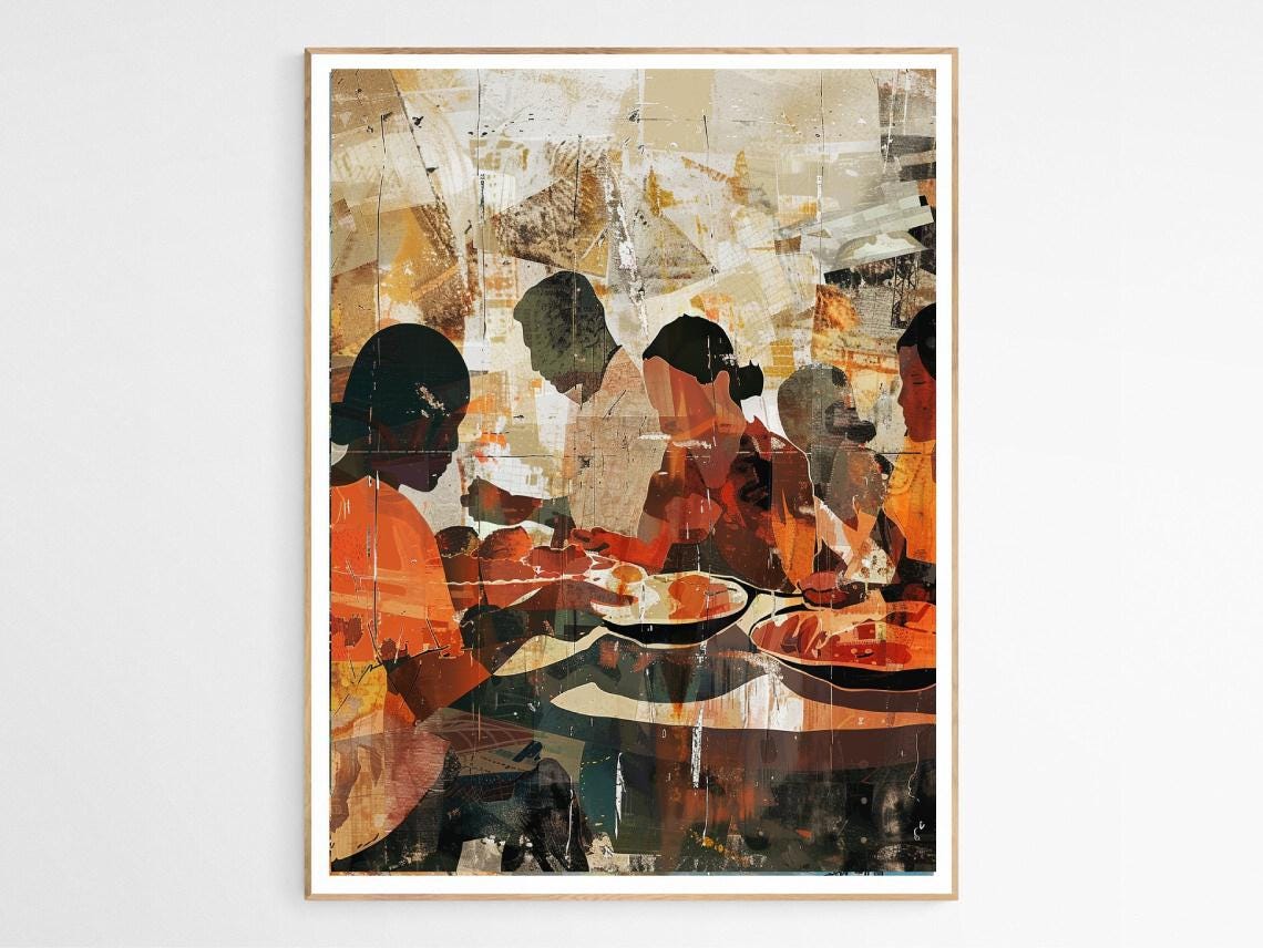Filipino Kamayan Feast Abstract Painting Communal Dining Art Poster