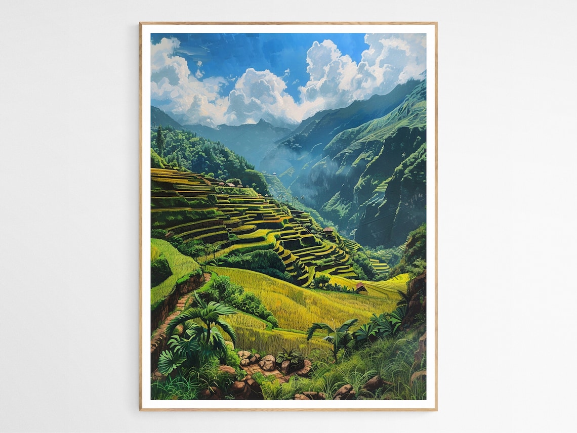 Banaue Rice Terraces Golden Green Mountains Painting Art Print