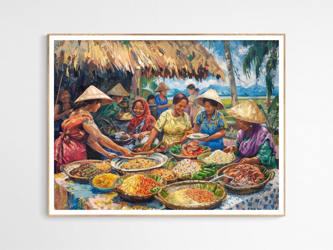 Filipino Feast Kamayan Communal Table Vibrant Culture Art Poster