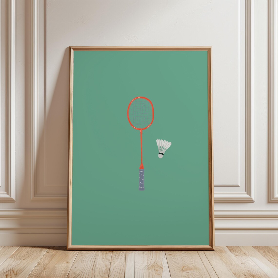 Minimalist Badminton Racket and Shuttlecock Green Sports Art Poster