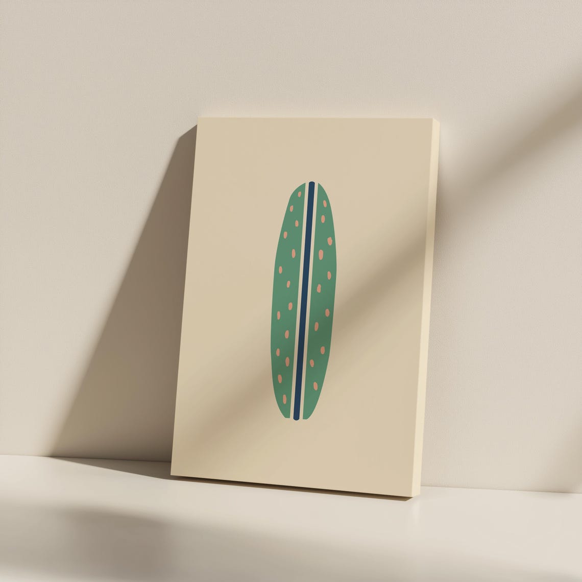 Minimalist Green Surfboard Dotted Boho Coastal Surf Wall Art