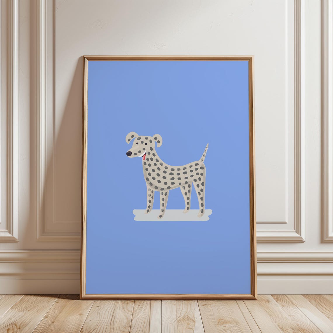 Dalmatian Dog Spotted Puppy Blue Background Nursery Art Poster