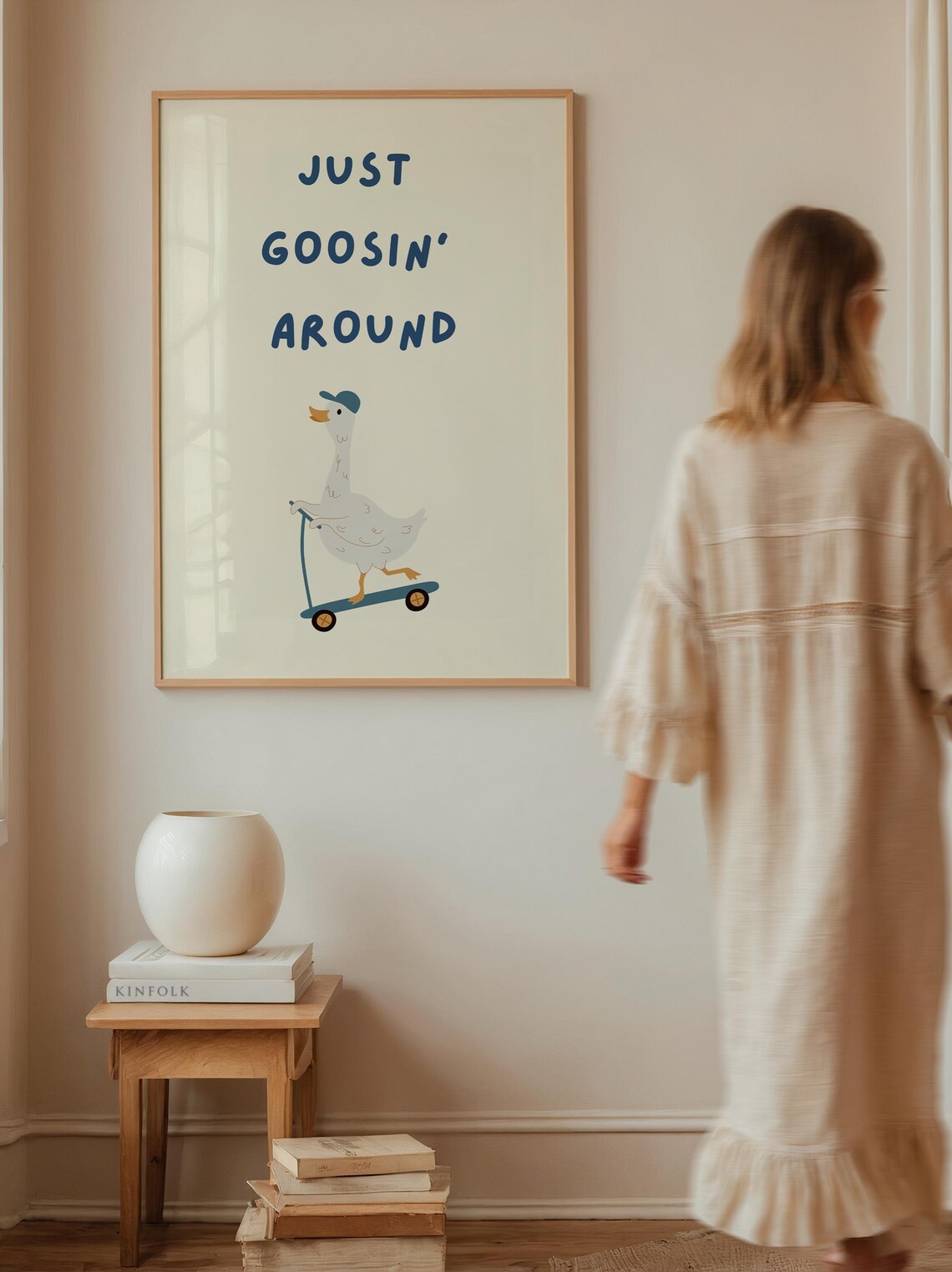 Goose Scooter Art Print, Funny Animal Kids Room Decor