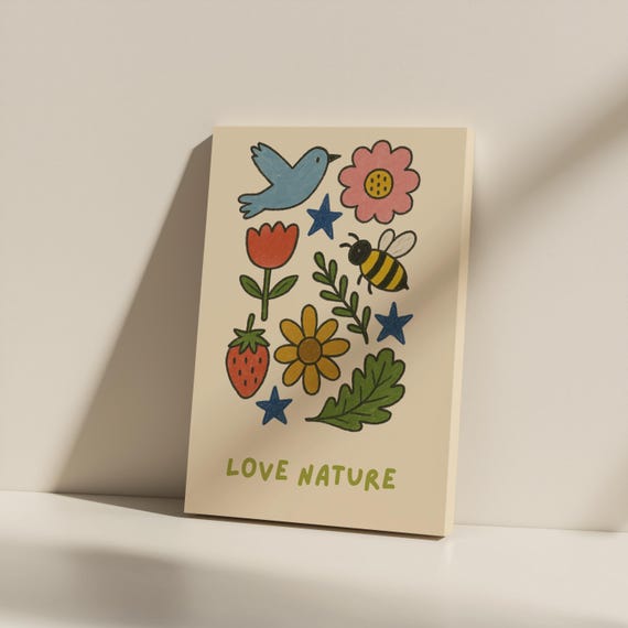 Love Nature Canvas Print Whimsical Animal Plant Art For Nursery