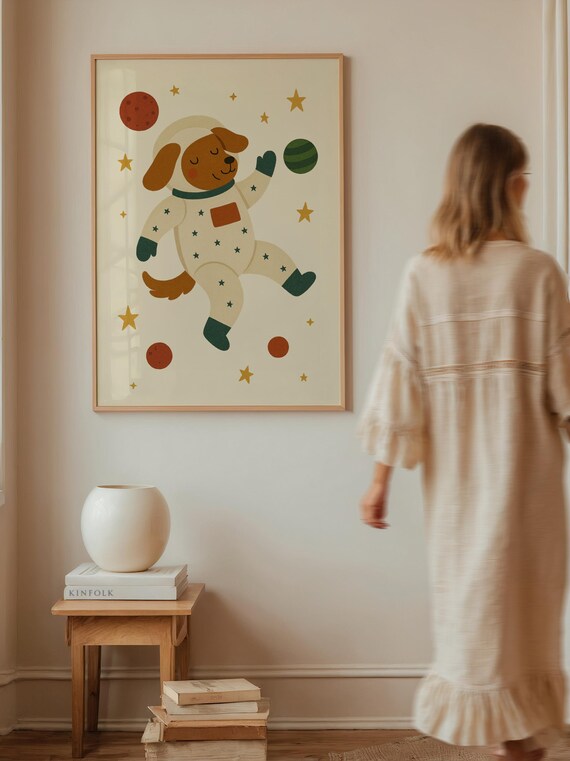 Astronaut Dog Print, Whimsical Space Nursery Art