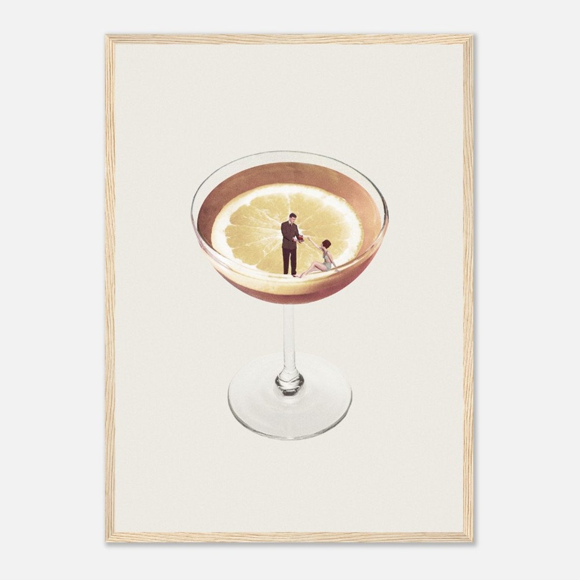 My Drink Needs A Drink Lemon Twist Cocktail Surreal Collage Art Poster