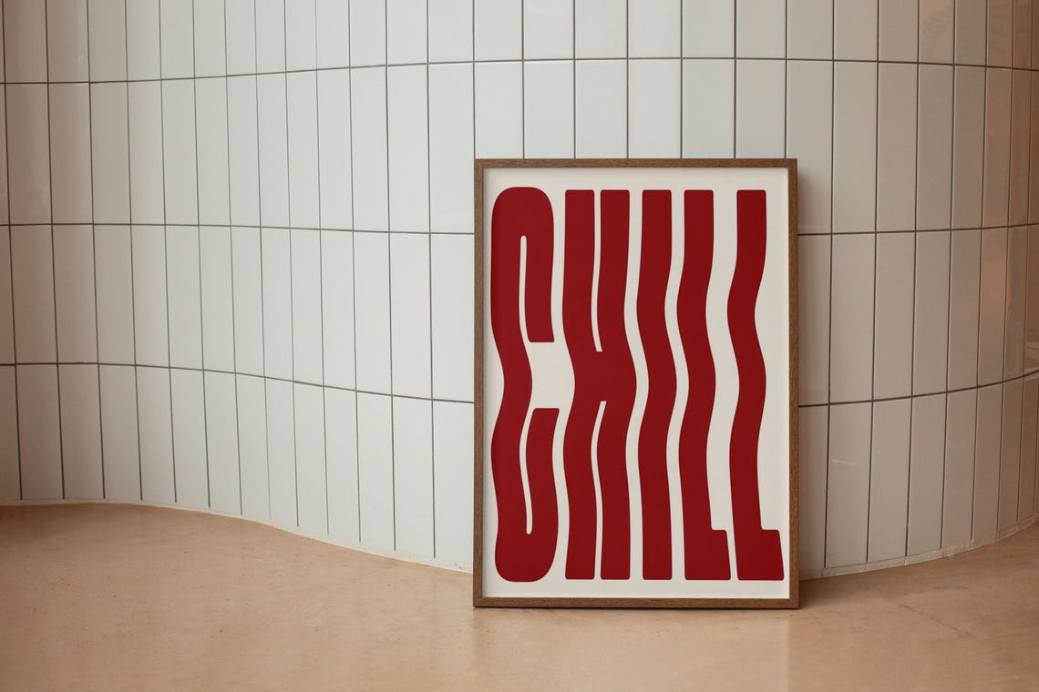 Bold Chill Red Wavy Retro Typography Minimalist Decor Poster