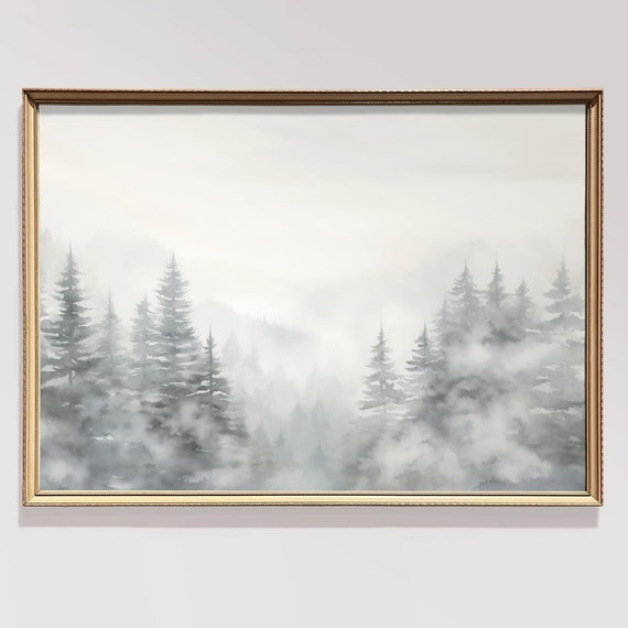 Moody Christmas Tree Wall Art Christmas Winter Forest Wall Art Watercolor Tree Art Print Christmas Prints Winter Wall Art Winter