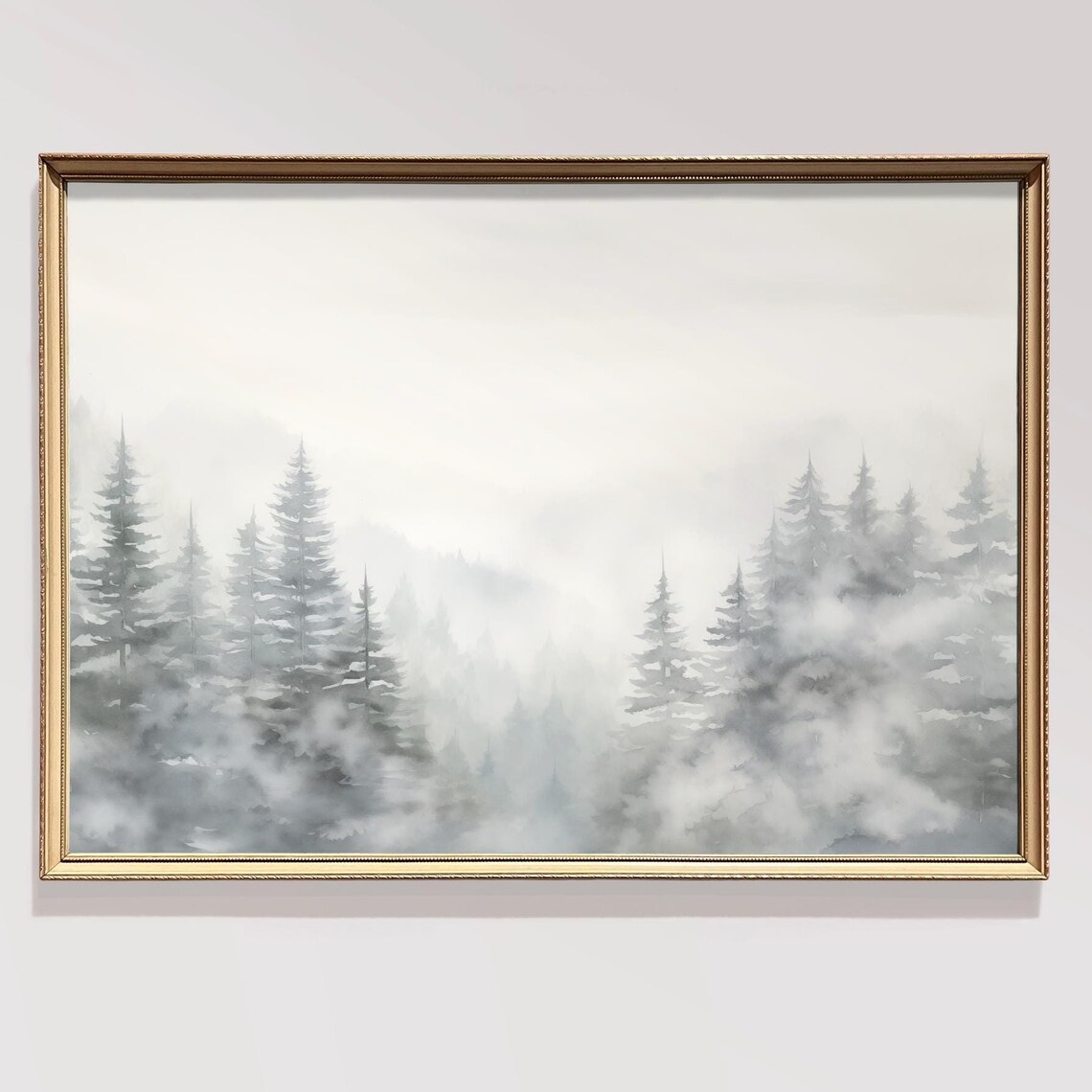 Misty Gray Pine Forest In Winter Fog Minimalist Nature Poster