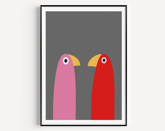 Bird Print Wall Art Minimalist Nordic Modern Pink And Red Prints