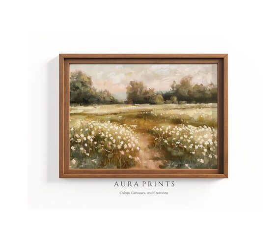 Spring Wildflower Field Impressionist Oil Painting Golden Meadow Poster