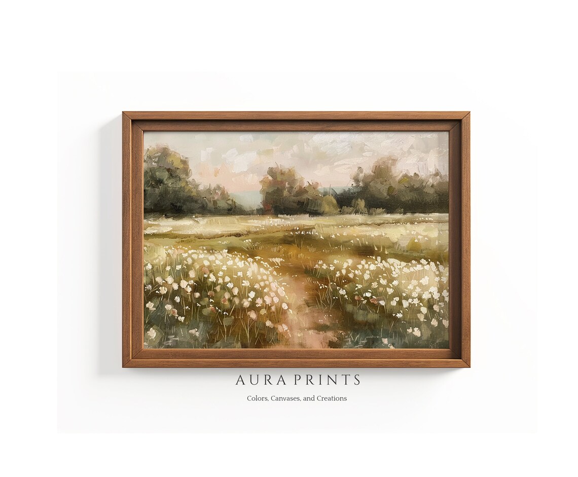 Spring Wildflower Field Impressionist Oil Painting Golden Meadow Poster