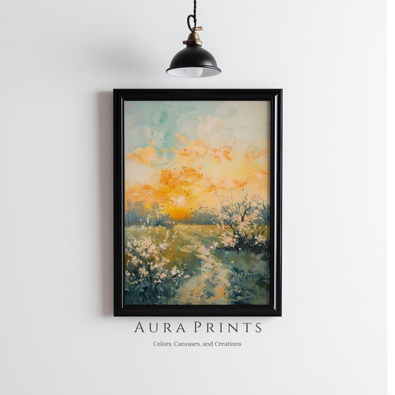 Sunset Country Road Painting Spring Countryside Landscape Art For Vintage Home Decor 0555