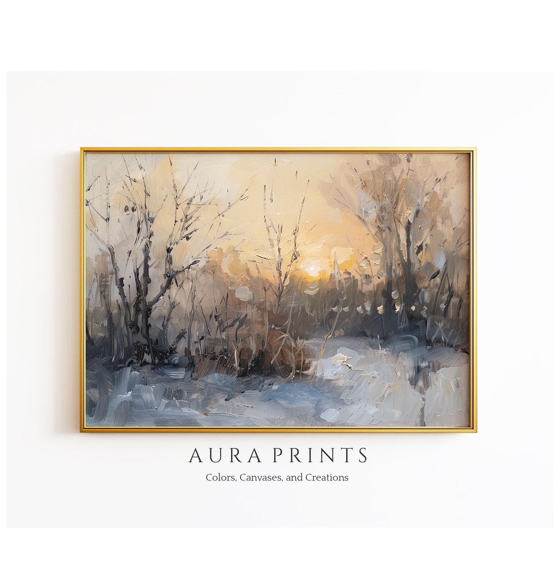 Winter Sunrise in a Snowy Forest Impressionist Landscape Poster