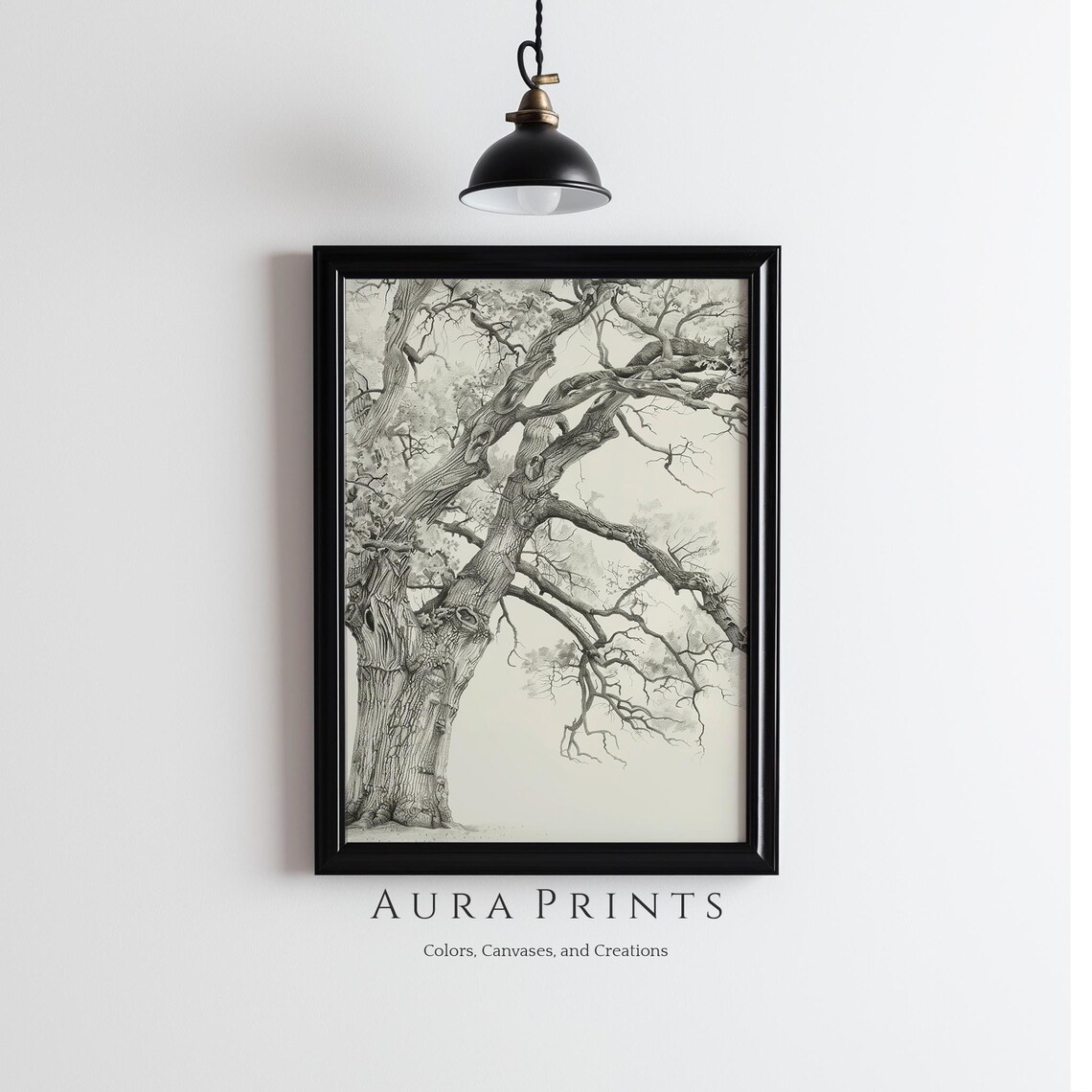 Ancient Oak Tree Gnarled Branches Pencil Sketch Nature Art Poster