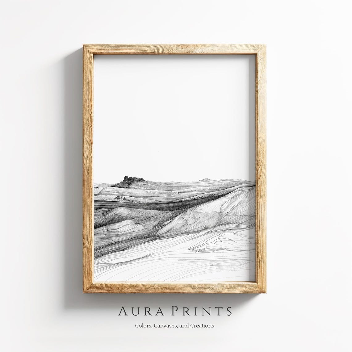 Minimalist Rolling Hills Pencil Sketch Neutral Pastoral Art Poster