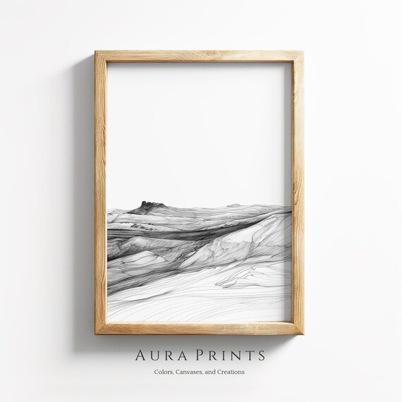 Minimalist Rolling Hills Pencil Sketch Neutral Pastoral Art Poster
