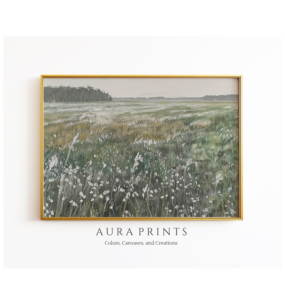 Wildflower Meadow Soft Green and White Spring Oil Painting Poster