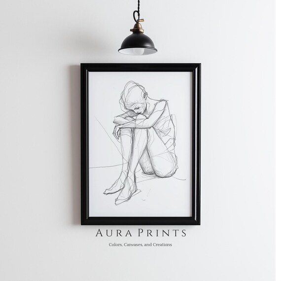 Minimal Moody Woman Pencil Sketch Art Neutral Vintage Print Antique Farmhouse Wall Decor Gift 1175