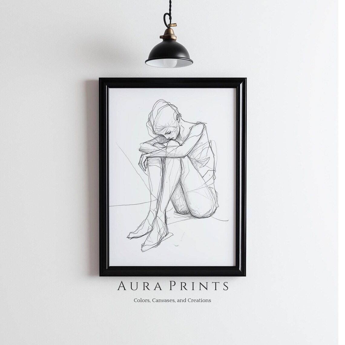 Seated Woman Figure Minimalist Pencil Sketch Modern Art Poster