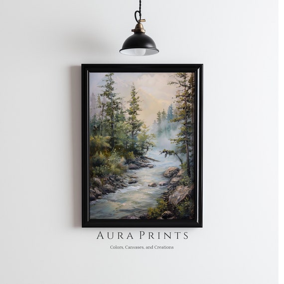 River Bend At Twilight Wall Art Vintage Cottage Decor For Tranquil Bedroom 0603