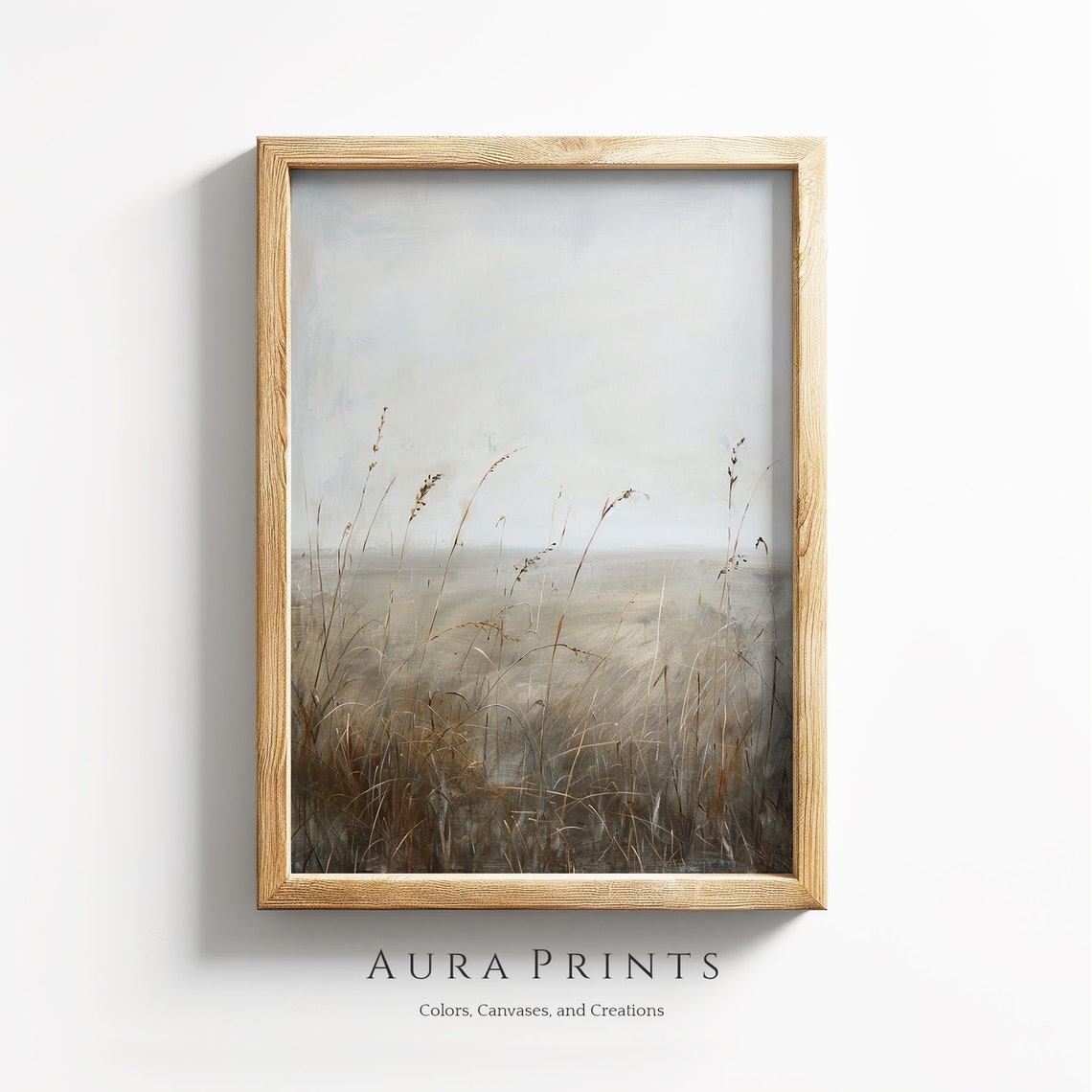 Misty Grass Field Neutral Beige Landscape Soft Minimalist Wall Art