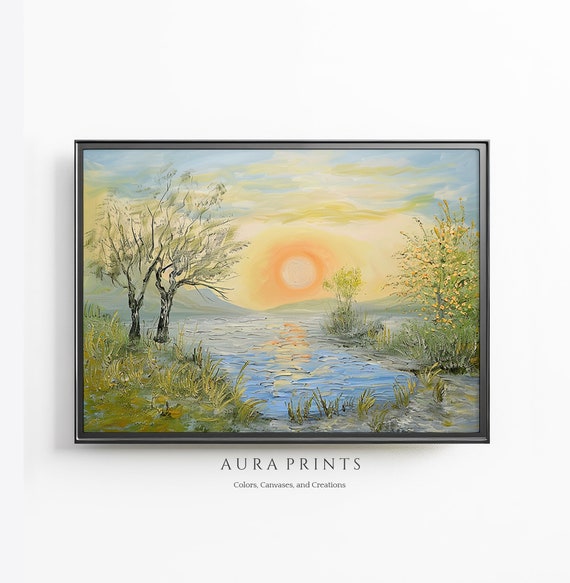 Spring Sunrise Over Warm Fields Wall Art Vintage Landscape For Cozy Cottage Decor 0558