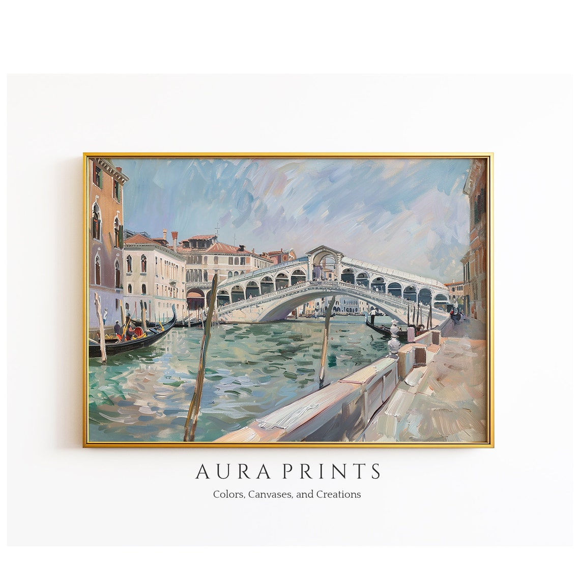Venice Rialto Bridge Gondolas Canal Impressionist Oil Painting Poster